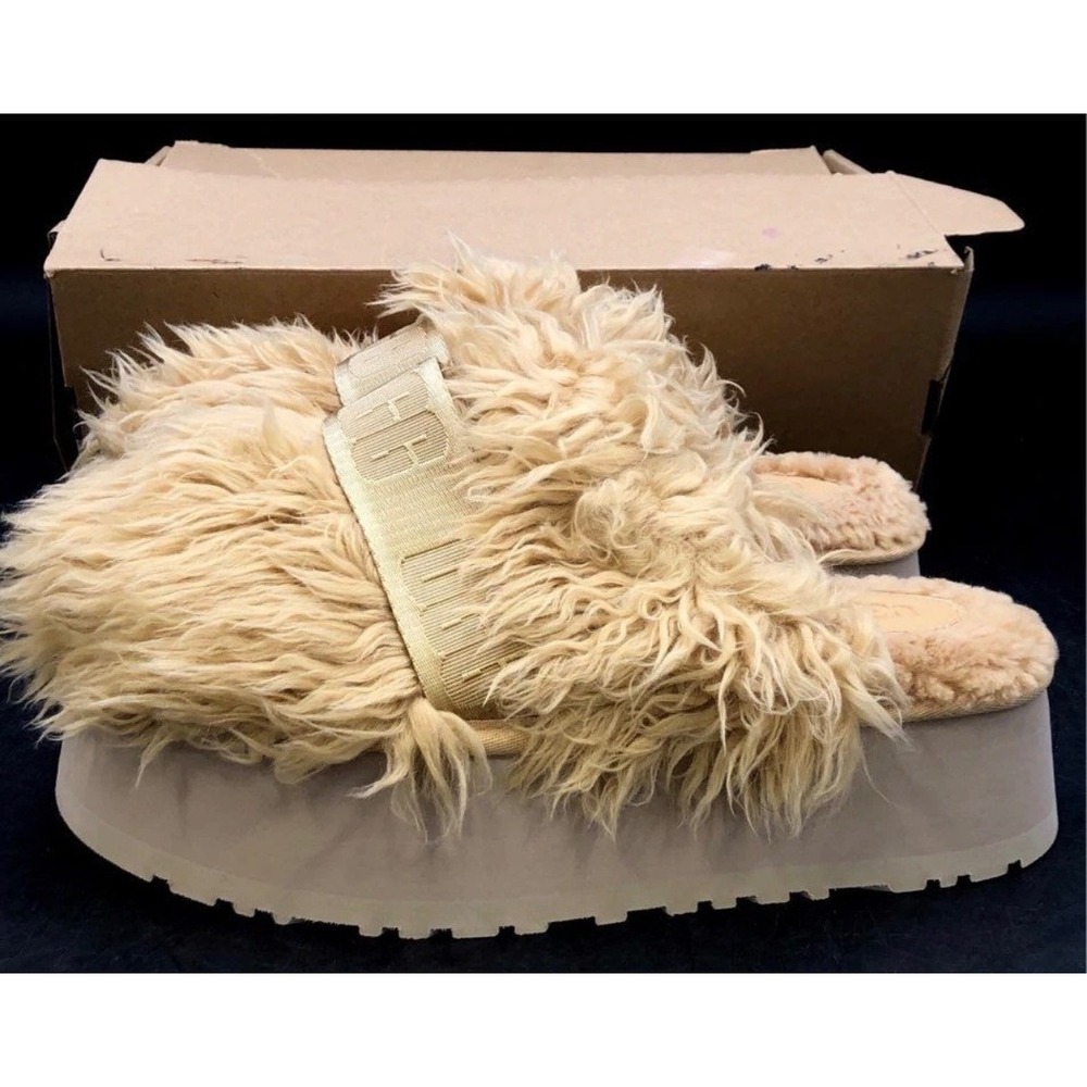 UGG Fluff Momma Sugar Slide Women 10 Oat Platform Fuzzy Y2K Chunky Sandals